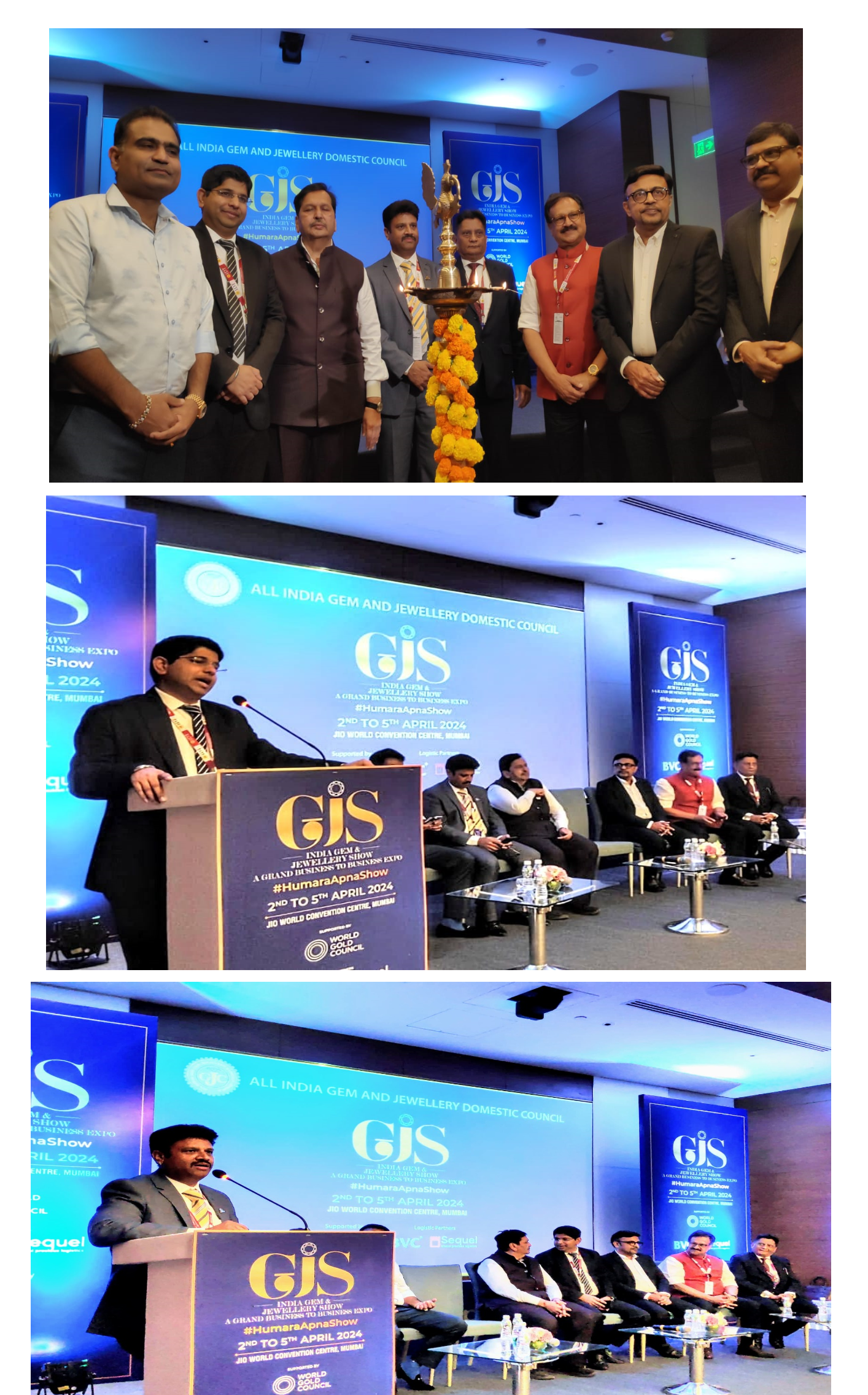 Grand Inauguration of 5th Edition of GJS - India Gem and Jewellery Show by the Chief Guest - Shri Mangal Prabhat Lodha, Honourable Minister of Skills, Employment, Entrepreneurship, and Innovation (Govt. Of Maharashtra) along with the Guests of Honour Mr Rajesh Kalyanaraman, Executive Director - Kalyan Jewellers, and Mr Sunil Nayak, CEO - Reliance Jewels.